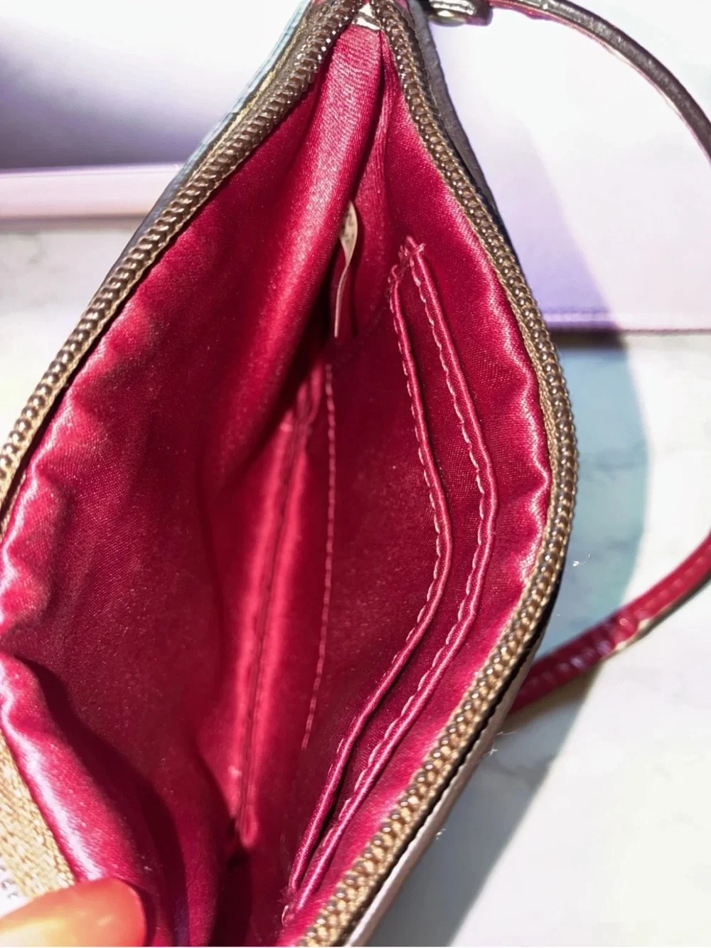 Coach Signature Canvas Wristlet in Khaki with Red Trim